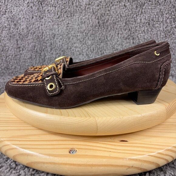 Talbots Kitten Heel Loafer Womens 8 Houndstooth Suede Calf Hair Made in Brazil - Picture 1 of 10
